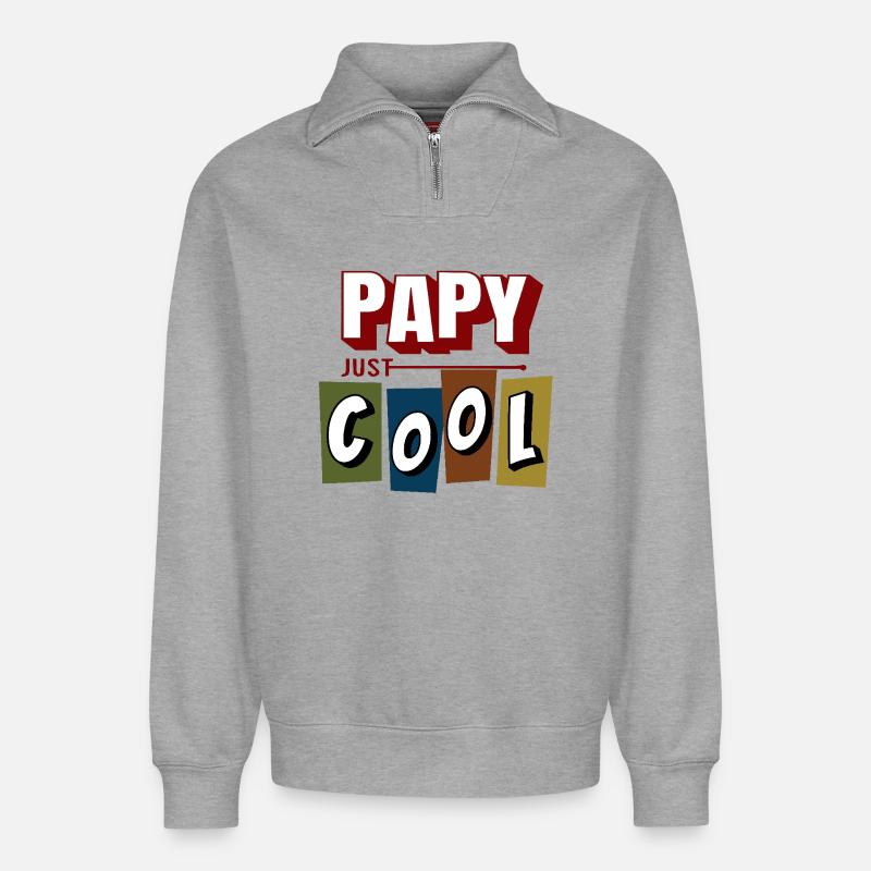 Papy cool - Sweat unisexe décontracté en coton biologique à demi-zip – de SPREAD - gris chiné
