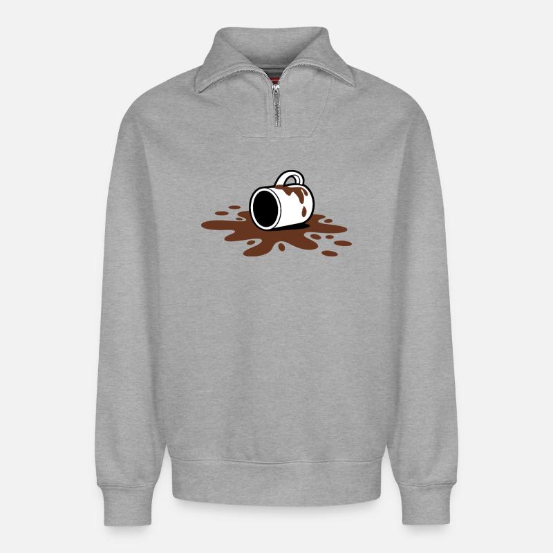 Kaffee Verschütteter - Relaxed Unisex Organic Half Zip Sweatshirt – von SPREAD - Grau meliert