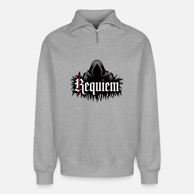 Requiem - Relaxed Unisex Organic Half Zip Sweatshirt – von SPREAD - Grau meliert