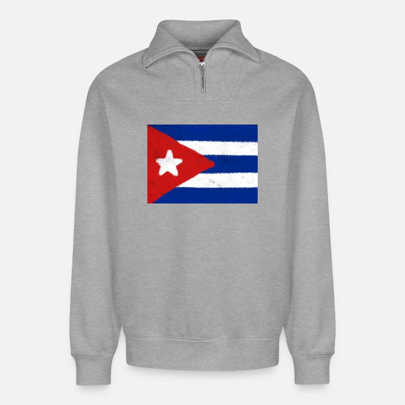 Drapeau de Cuba - Sweat unisexe décontracté en coton biologique à demi-zip – de SPREAD - gris chiné