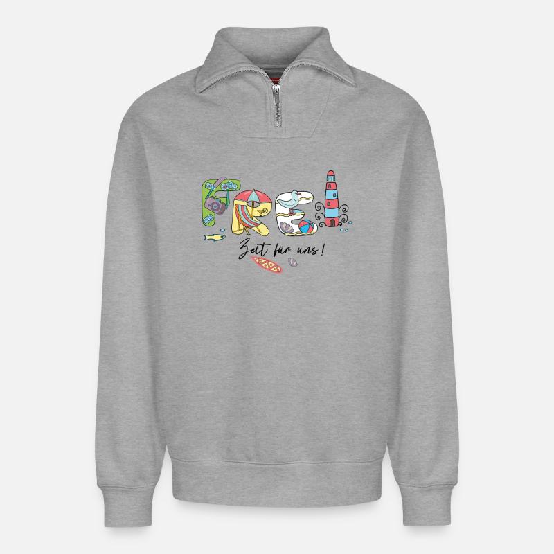 Freizeit Urlaub - Relaxed Unisex Organic Half Zip Sweatshirt – von SPREAD - Grau meliert
