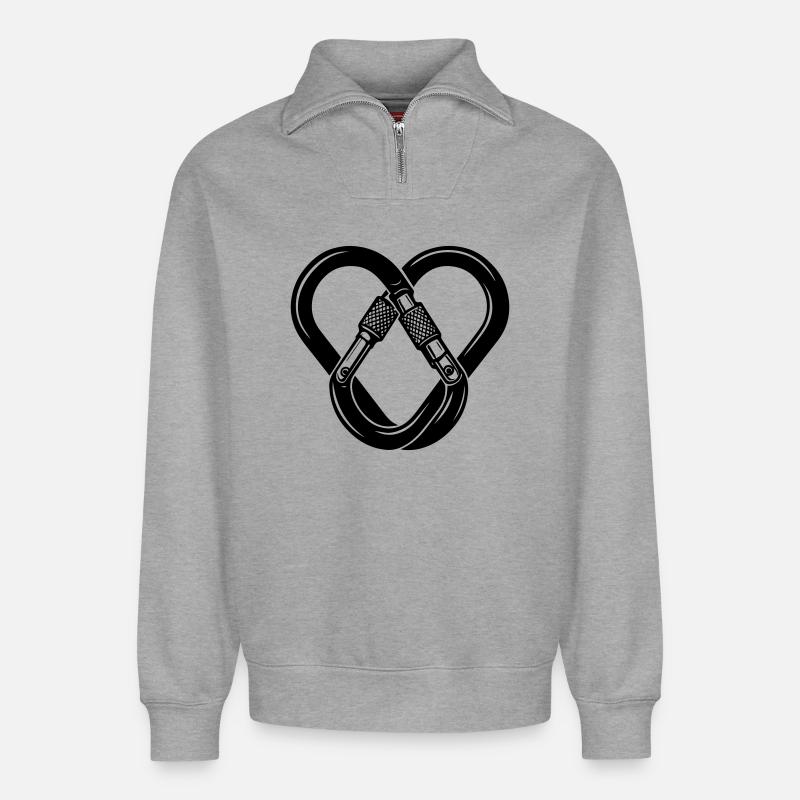Karabiner-Herz – Liebe zum Klettern - Relaxed Unisex Organic Half Zip Sweatshirt – von SPREAD - Grau meliert