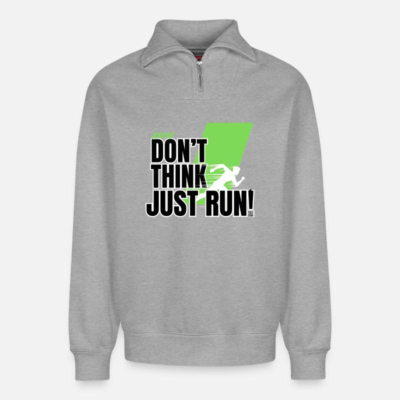 Don't think, just run! - Relaxed Unisex Organic Half Zip Sweatshirt – von SPREAD - Grau meliert