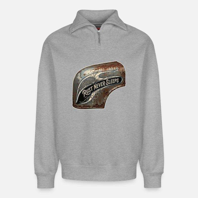 Rost nie schläft Metallkunst - Relaxed Unisex Organic Half Zip Sweatshirt – von SPREAD - Grau meliert