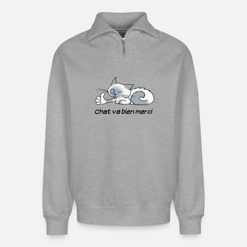 Katze geht es gut - Relaxed Unisex Organic Half Zip Sweatshirt – von SPREAD - Grau meliert