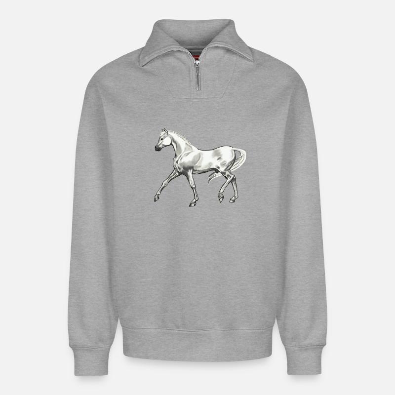 Trabender_Araberhengst - Relaxed Unisex Organic Half Zip Sweatshirt – von SPREAD - Grau meliert