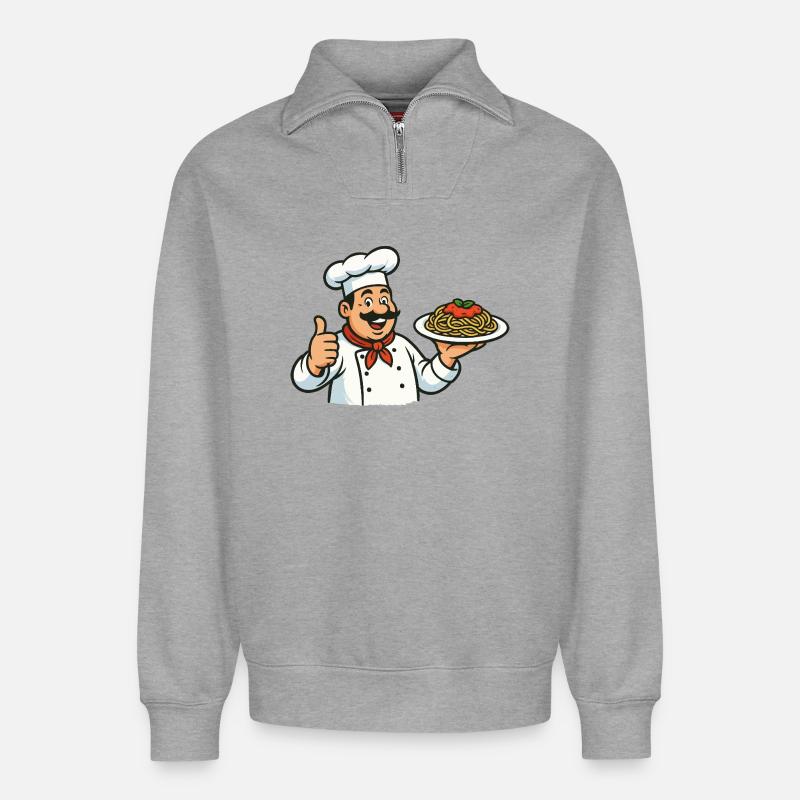Kochkunst Pasta Illustration - Relaxed Unisex Organic Half Zip Sweatshirt – von SPREAD - Grau meliert