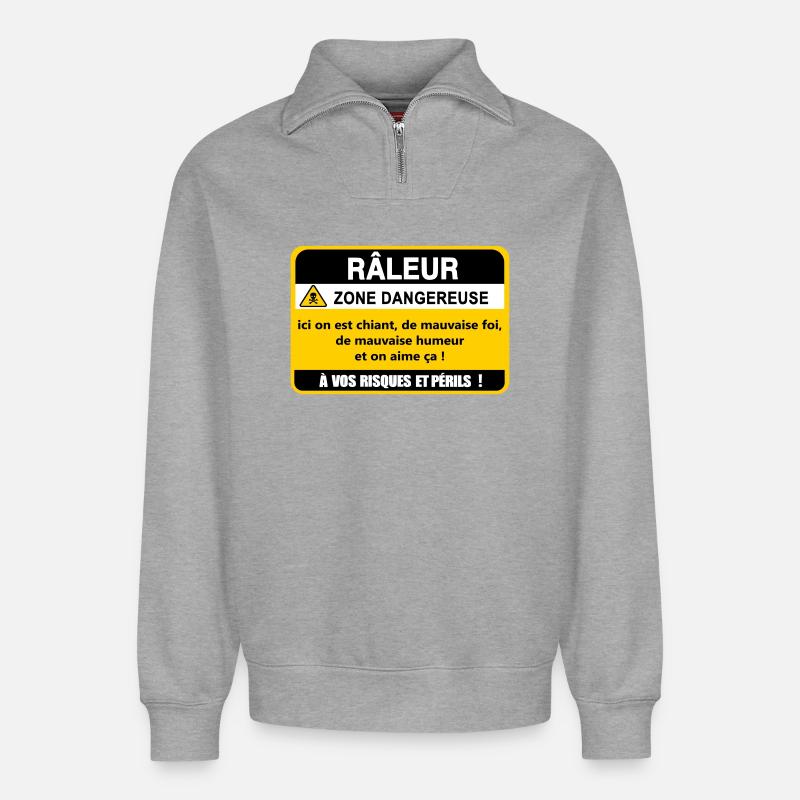 Complaining Danger Zone - Relaxed Unisex Organic Half Zip Sweatshirt – by SPREAD - heather grey