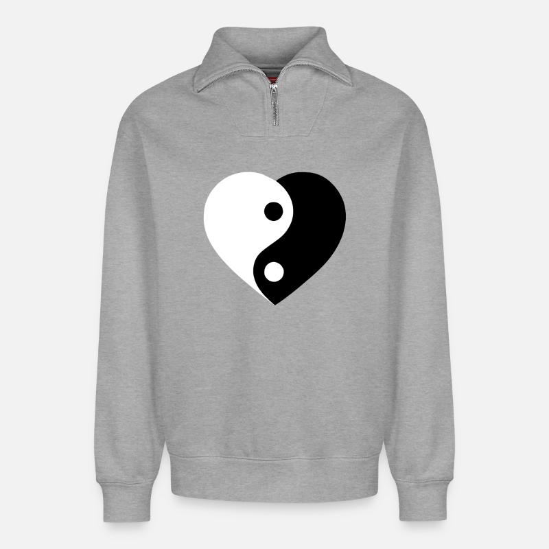 Yin and Yang Love Version :) - Relaxed Unisex Organic Half Zip Sweatshirt – von SPREAD - Grau meliert