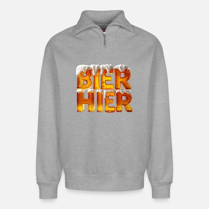 Bier? Hier! – 3D Bierglas-Buchstaben mit Schaum - Relaxed Unisex Organic Half Zip Sweatshirt – von SPREAD - Grau meliert