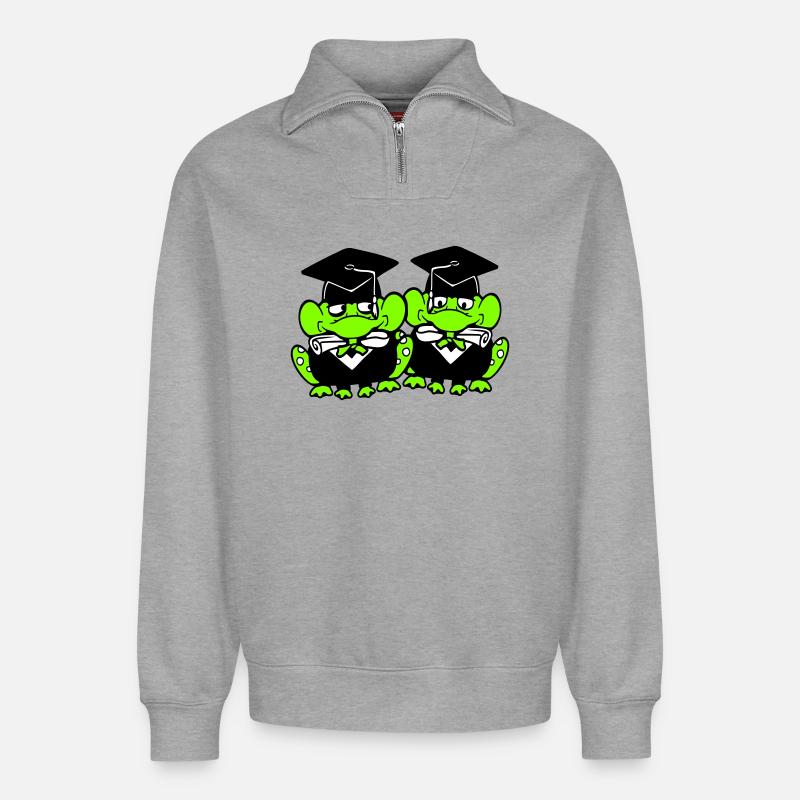 2 grenouilles diplômées du lycée - Sweat unisexe décontracté en coton biologique à demi-zip – de SPREAD - gris chiné