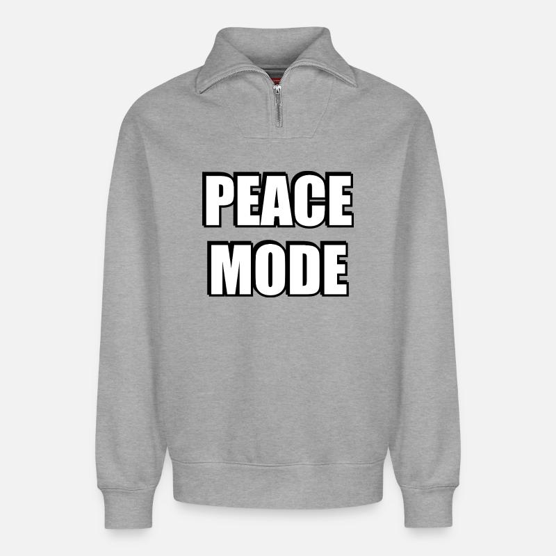 Friedens-Modus - Relaxed Unisex Organic Half Zip Sweatshirt – von SPREAD - Grau meliert