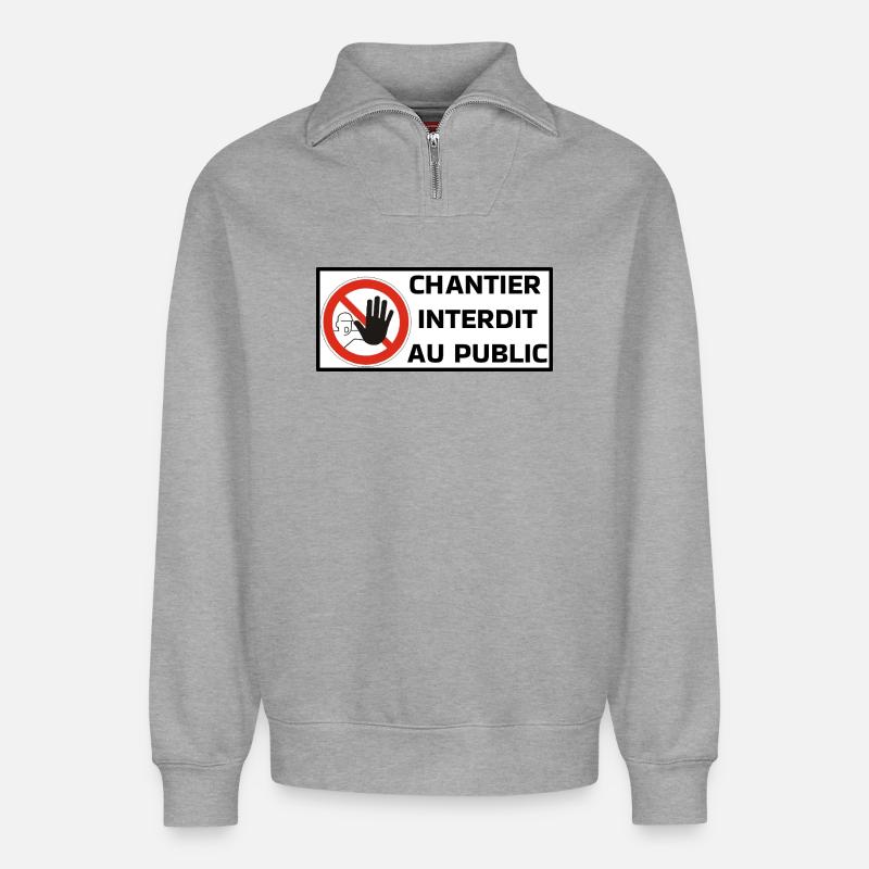 Chantier Interdit - Sweat unisexe décontracté en coton biologique à demi-zip – de SPREAD - gris chiné