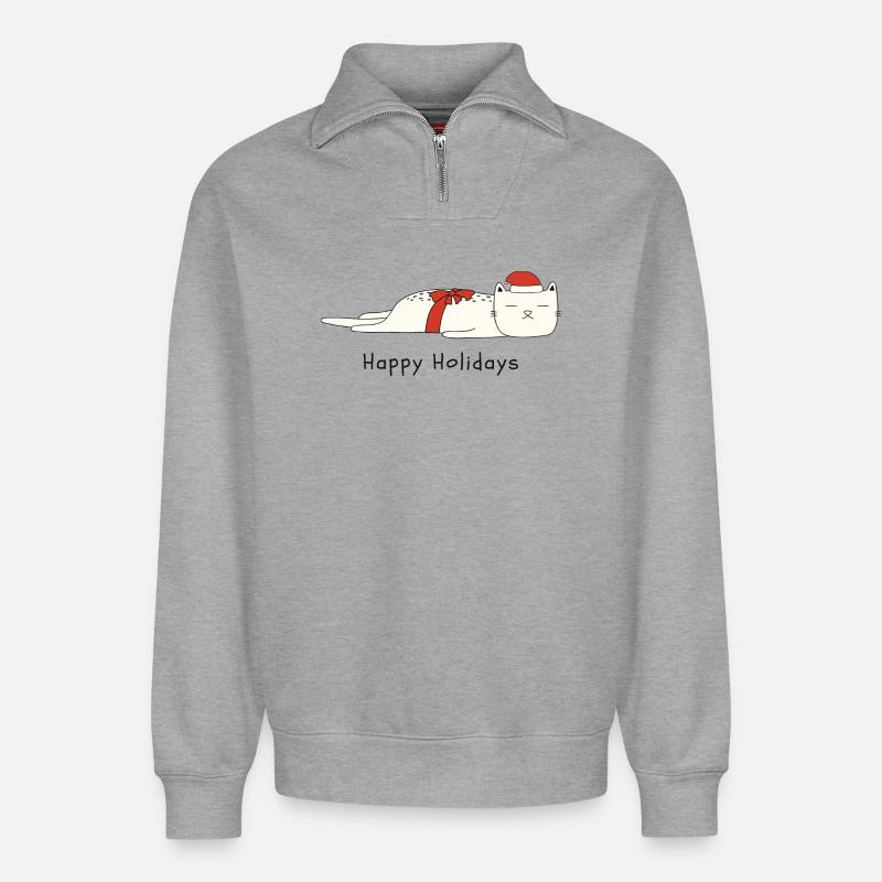 Drôle de chat Noël - Sweat unisexe décontracté en coton biologique à demi-zip – de SPREAD - gris chiné