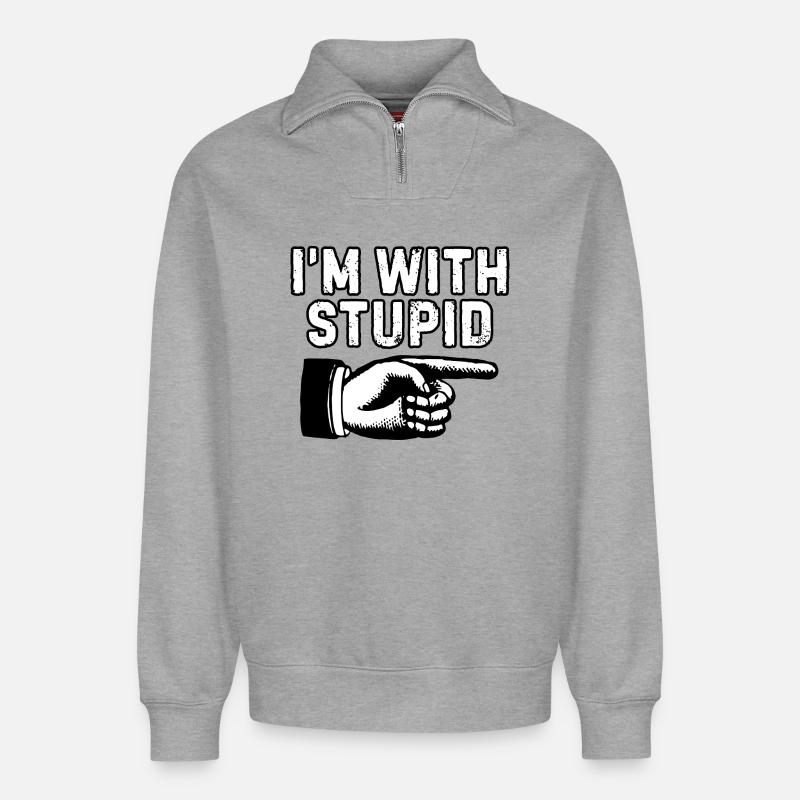 Ich bin mit dummem Zeigefinger - Relaxed Unisex Organic Half Zip Sweatshirt – von SPREAD - Grau meliert