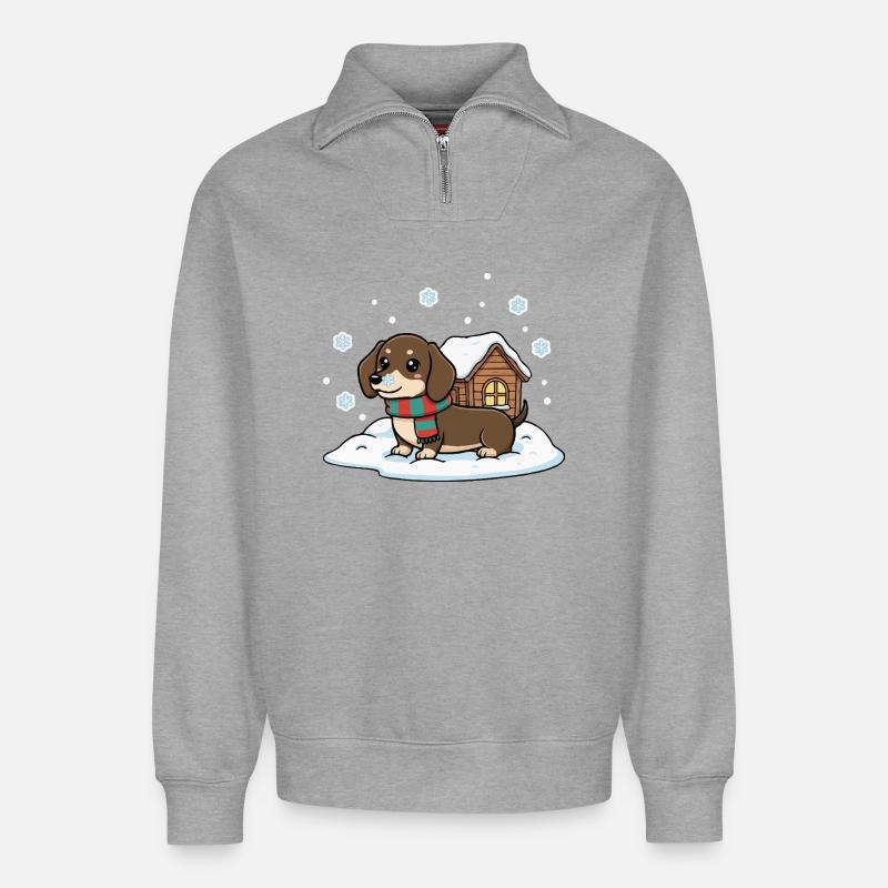 Dackel im Schnee - Relaxed Unisex Organic Half Zip Sweatshirt – von SPREAD - Grau meliert