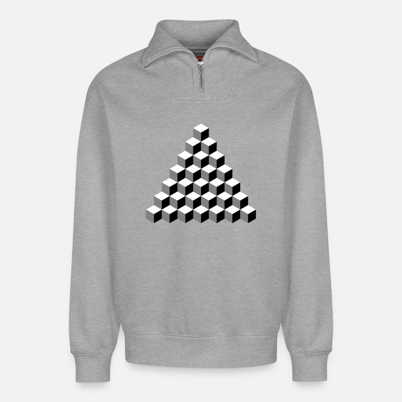 Isometrische Würfelpyramide - Relaxed Unisex Organic Half Zip Sweatshirt – von SPREAD - Grau meliert