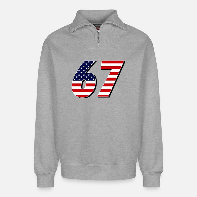 Siebenundsechzig, 67, 6, 7 - Relaxed Unisex Organic Half Zip Sweatshirt – von SPREAD - Grau meliert