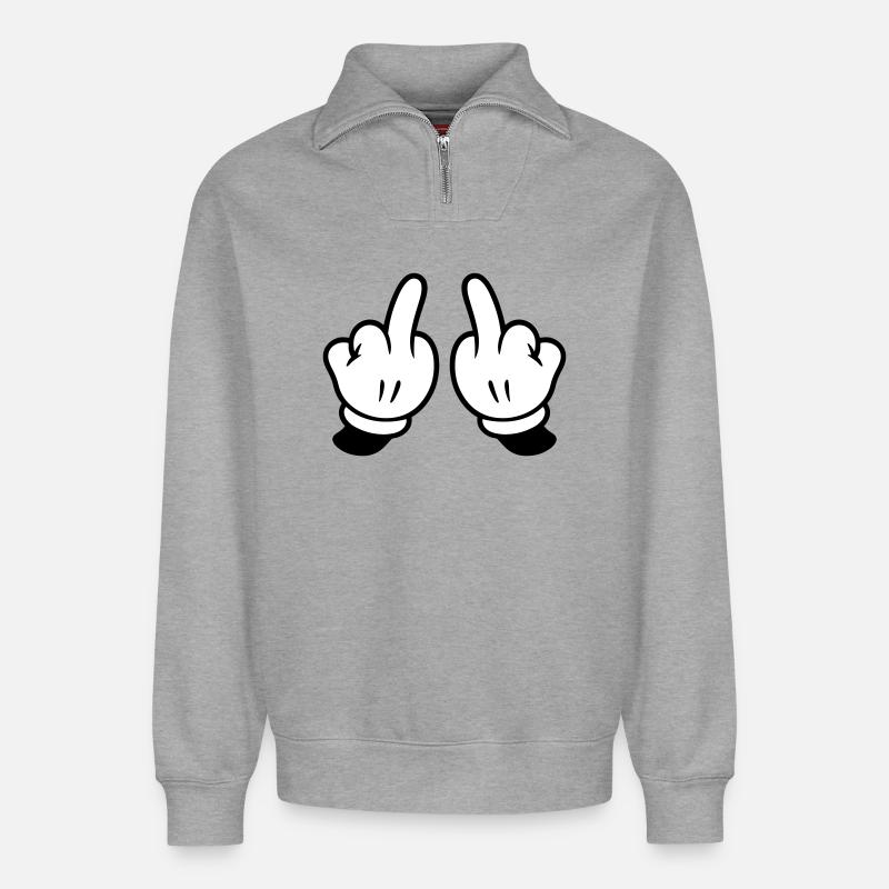 Mittelfinger Hand Frech - Relaxed Unisex Organic Half Zip Sweatshirt – von SPREAD - Grau meliert
