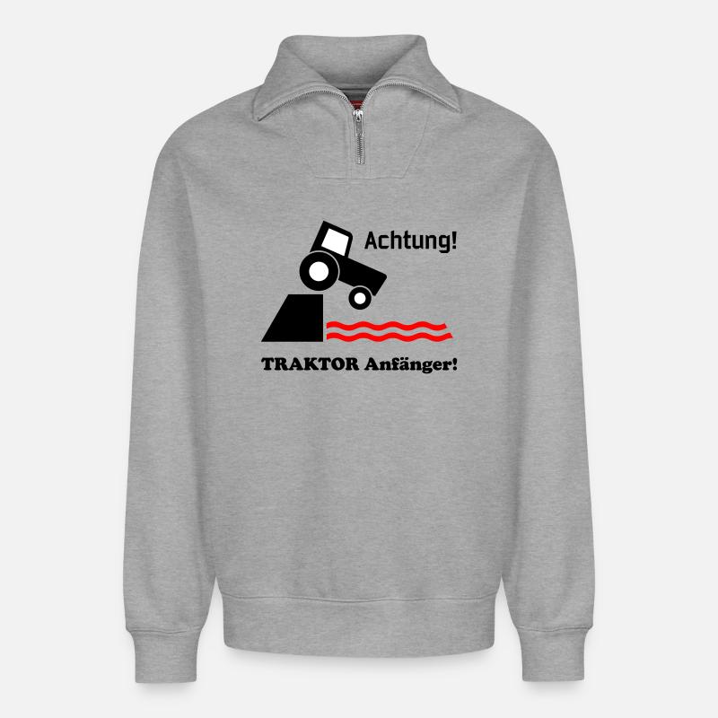 Traktor Anfaenger - Relaxed Unisex Organic Half Zip Sweatshirt – von SPREAD - Grau meliert
