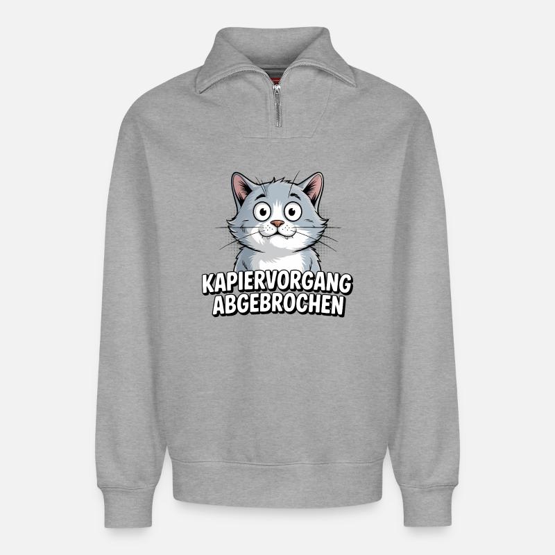 Kapiervorgang abgebrochen – Katze Comic - Relaxed Unisex Organic Half Zip Sweatshirt – von SPREAD - Grau meliert