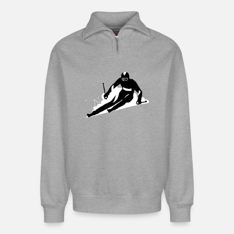 Ski - Sweat unisexe décontracté en coton biologique à demi-zip – de SPREAD - gris chiné