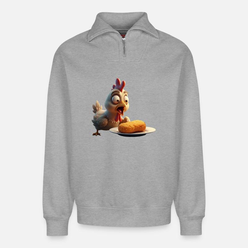 Poulet Mécontent - Sweat unisexe décontracté en coton biologique à demi-zip – de SPREAD - gris chiné