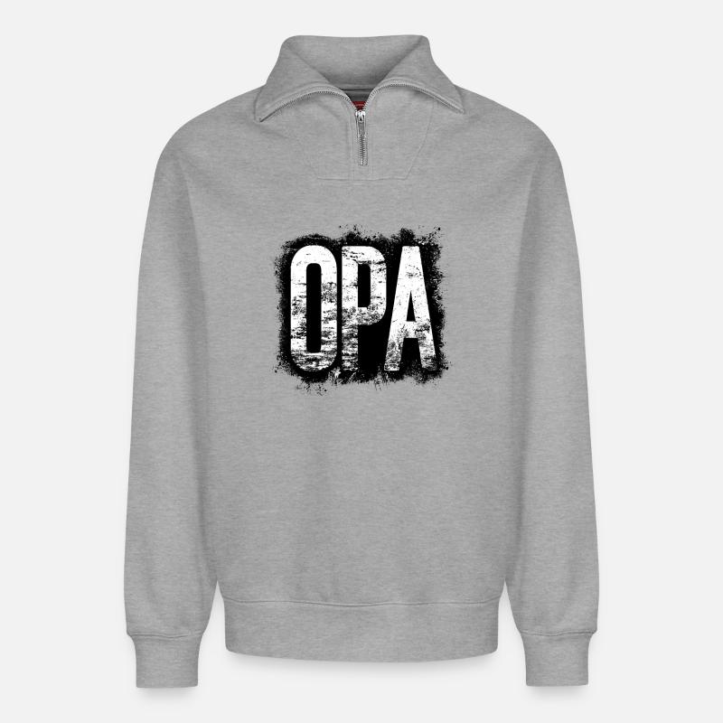 OPA Großvater Geschenkidee - Relaxed Unisex Organic Half Zip Sweatshirt – von SPREAD - Grau meliert