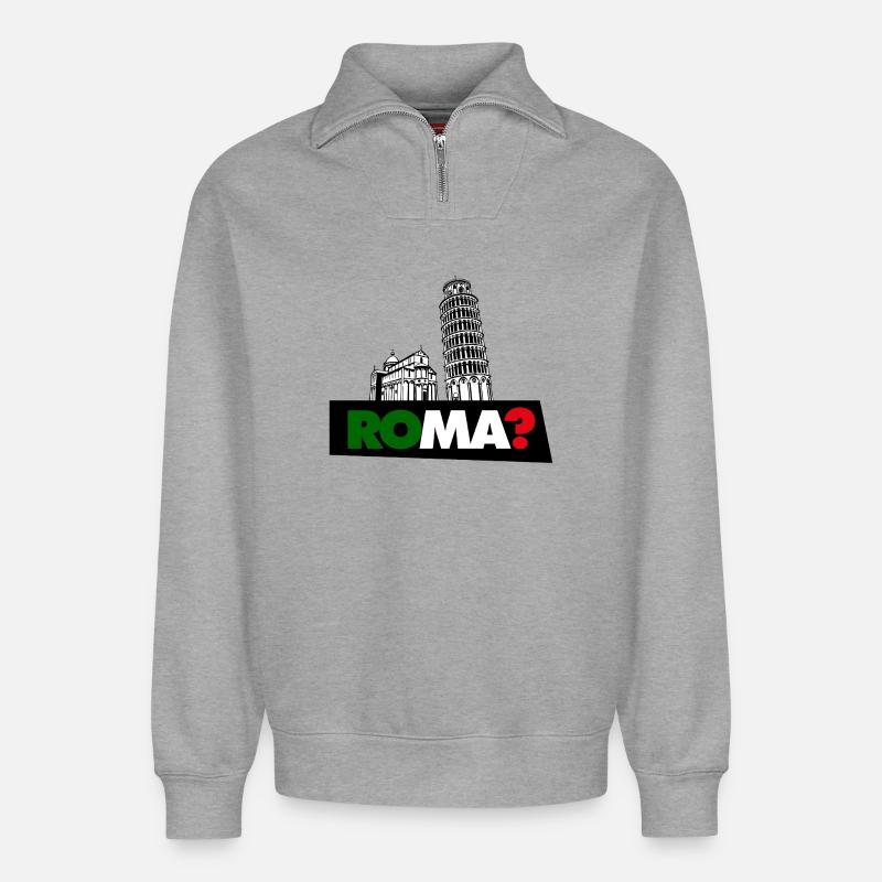 Rom? - Relaxed Unisex Organic Half Zip Sweatshirt – von SPREAD - Grau meliert