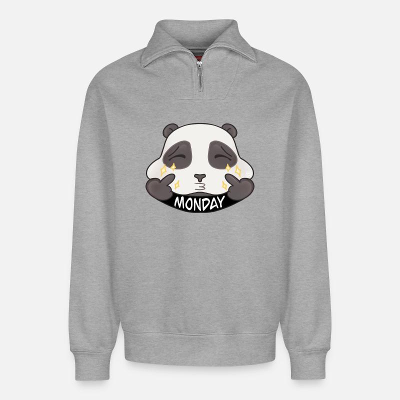 Panda Monday Cartoon Sparkle - Relaxed Unisex Organic Half Zip Sweatshirt – von SPREAD - Grau meliert