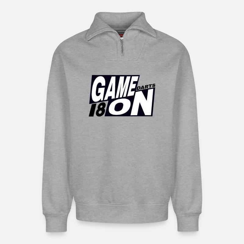 Dart,Darts,GAME_ON_180_Darts - Relaxed Unisex Organic Half Zip Sweatshirt – von SPREAD - Grau meliert