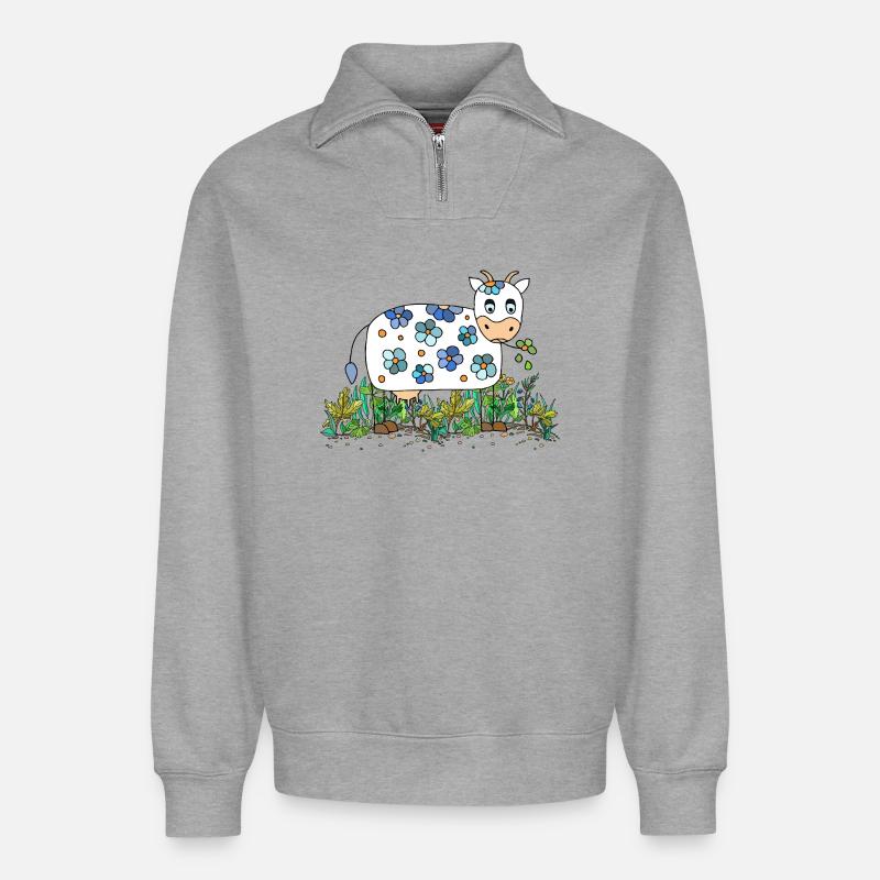 Kuh - Relaxed Unisex Organic Half Zip Sweatshirt – von SPREAD - Grau meliert