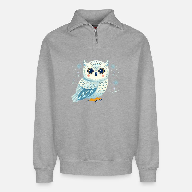Wintereule in Schneeflocken - Relaxed Unisex Organic Half Zip Sweatshirt – von SPREAD - Grau meliert