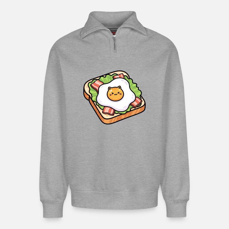 Sunny Toast Katzenei - Relaxed Unisex Organic Half Zip Sweatshirt – von SPREAD - Grau meliert