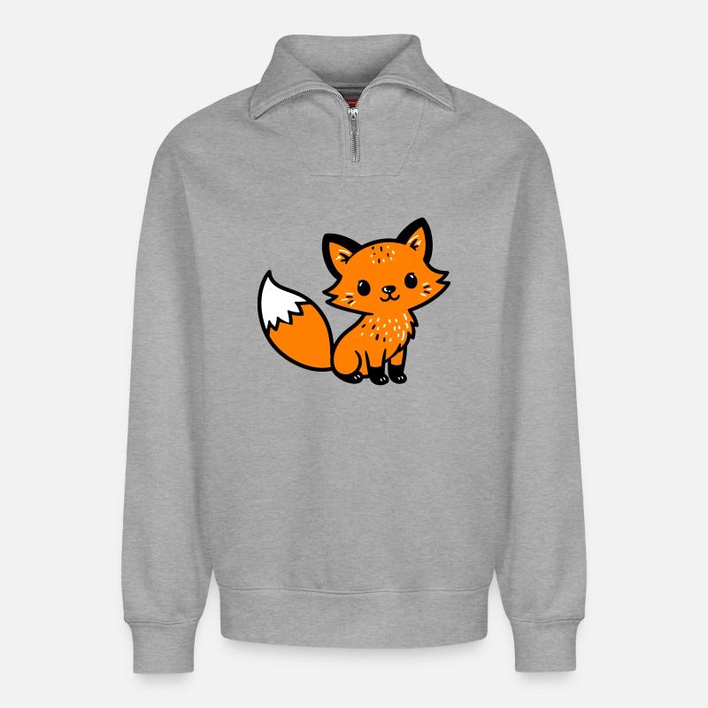 Fox Cute Comic - Sweat unisexe décontracté en coton biologique à demi-zip – de SPREAD - gris chiné