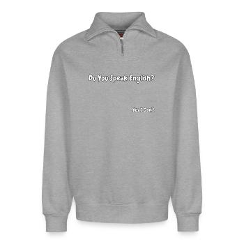 Funny English Language Joke Design - Relaxed Unisex Organic Half Zip Sweatshirt – by SPREAD - heather grey - Front