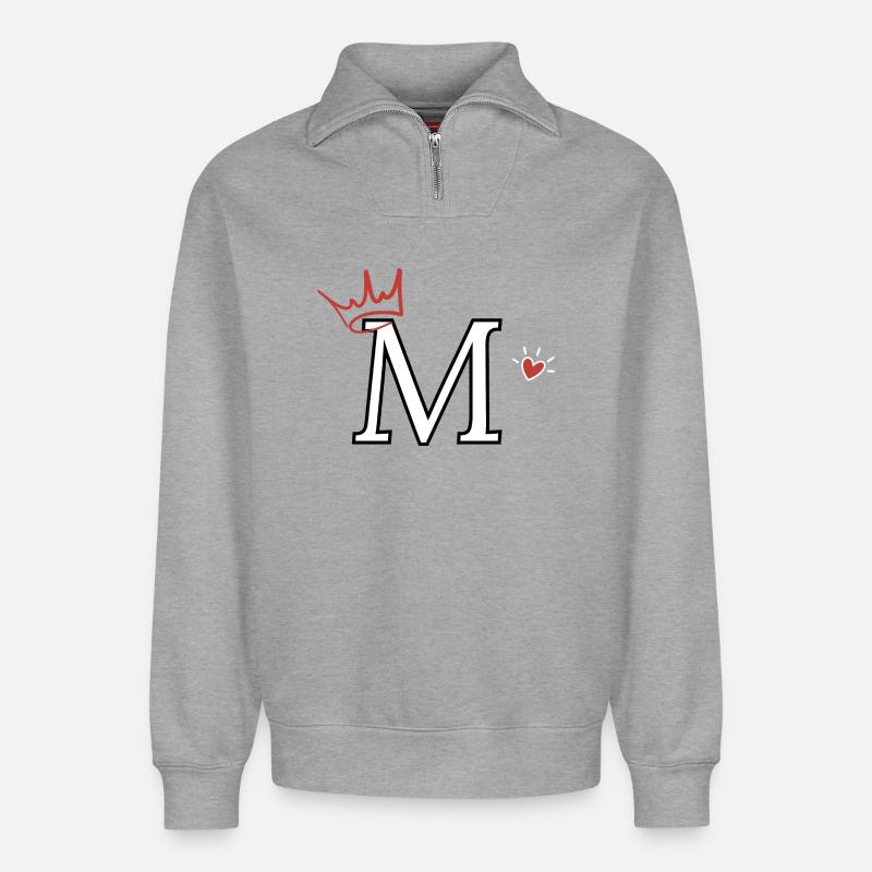 Buchstabe m Kronenherz - Relaxed Unisex Organic Half Zip Sweatshirt – von SPREAD - Grau meliert