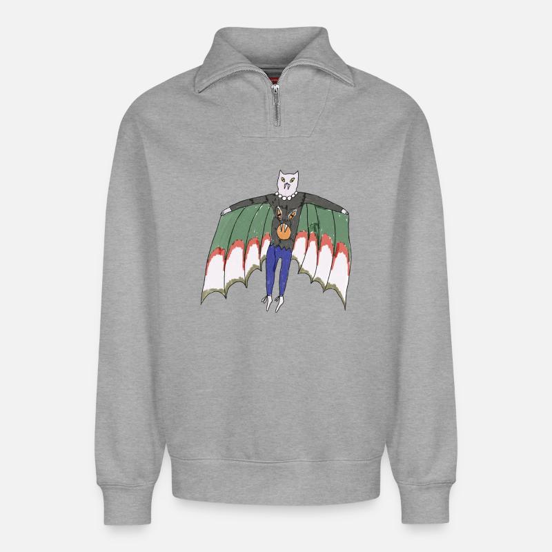 Vampire Cat - Relaxed Unisex Organic Half Zip Sweatshirt – by SPREAD - heather grey