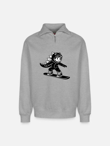 Snowboard Dragon Boy - Relaxed Unisex Organic Half Zip Sweatshirt – by SPREAD - heather grey