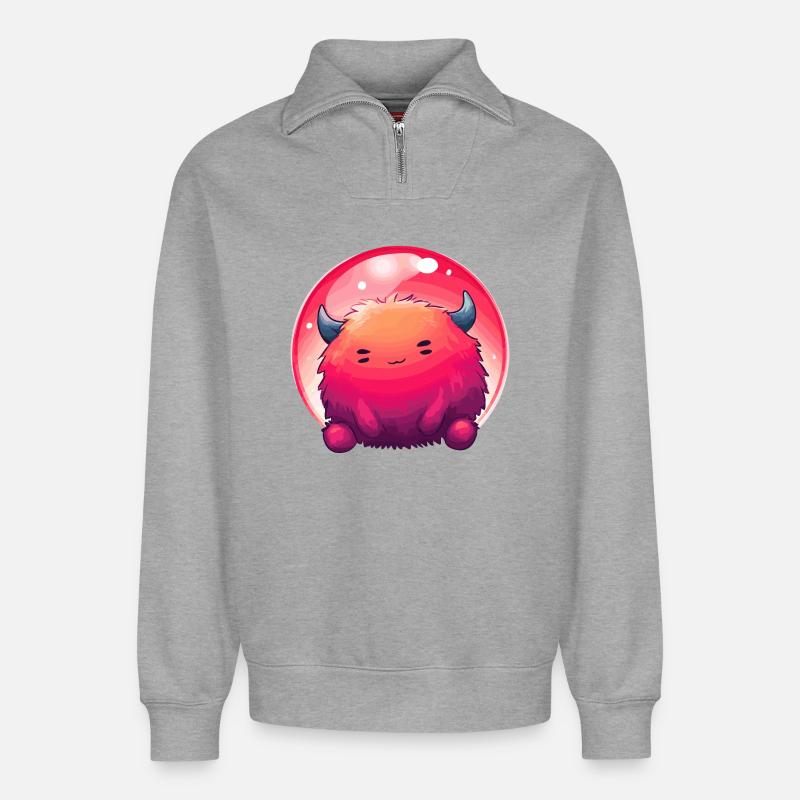 Fluffy Monster Face Gradient - Relaxed Unisex Organic Half Zip Sweatshirt – by SPREAD - heather grey