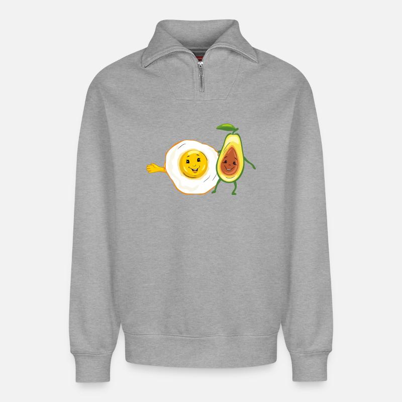 Cartoon_smiling_fried_egg_and_avocado - Relaxed Unisex Organic Half Zip Sweatshirt – von SPREAD - Grau meliert