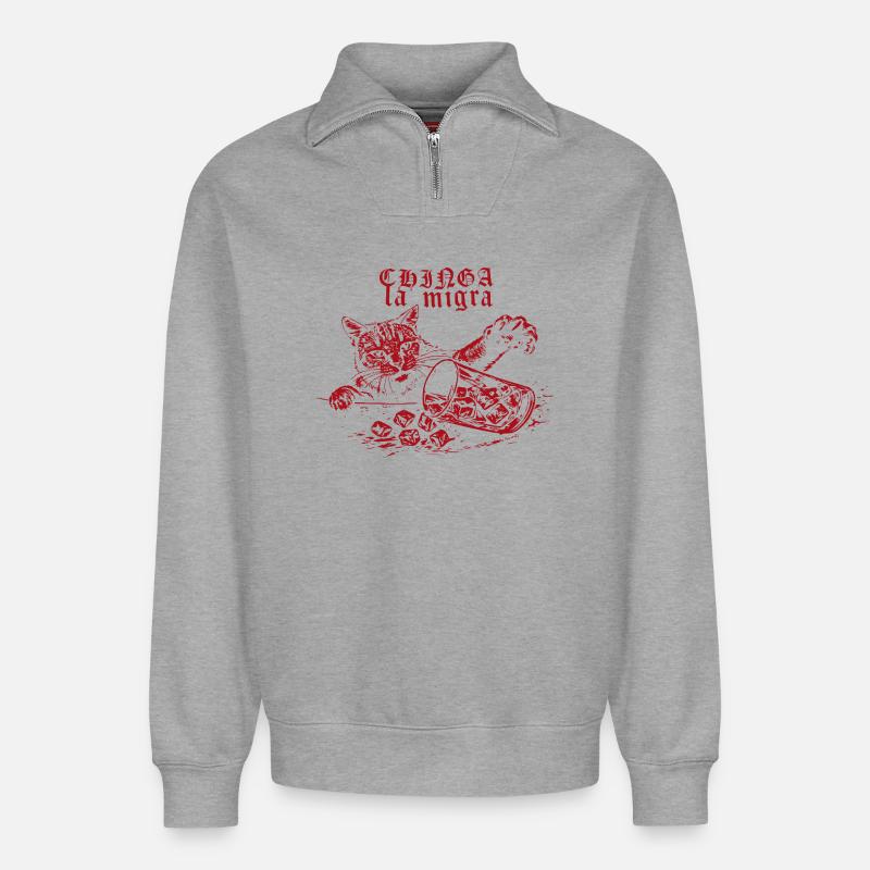 Chinga la migra Cat - Relaxed Unisex Organic Half Zip Sweatshirt – von SPREAD - Grau meliert