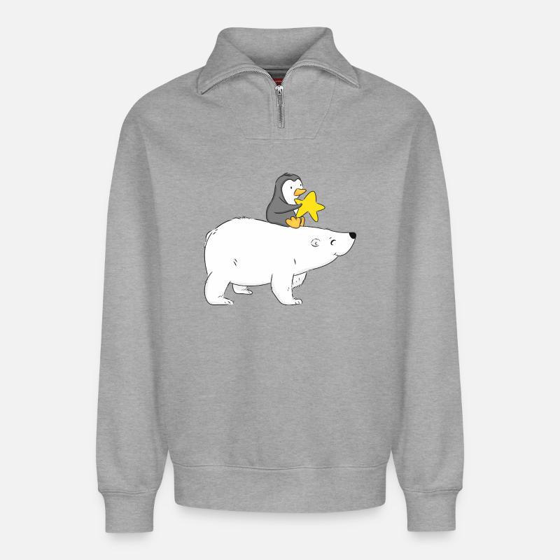 Eisbär mit Freund Pinguin  - Relaxed Unisex Organic Half Zip Sweatshirt – von SPREAD - Grau meliert