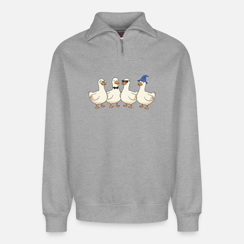 Quakquartett mit Stil - Relaxed Unisex Organic Half Zip Sweatshirt – von SPREAD - Grau meliert