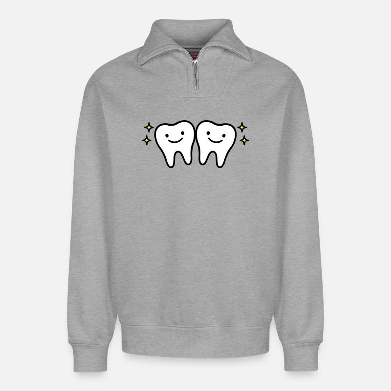 Dent mignonne - Sweat unisexe décontracté en coton biologique à demi-zip – de SPREAD - gris chiné