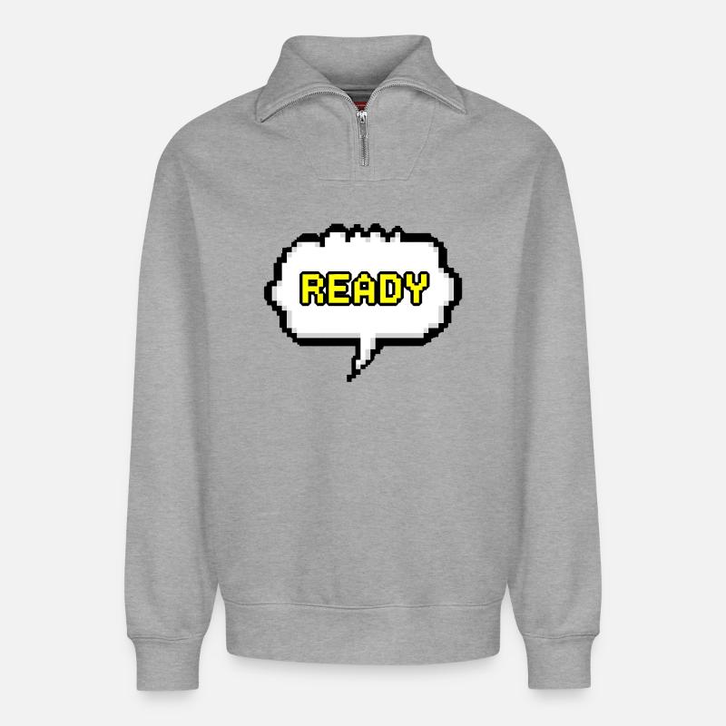 Bulle de dialogue Pixel Ready - Sweat unisexe décontracté en coton biologique à demi-zip – de SPREAD - gris chiné