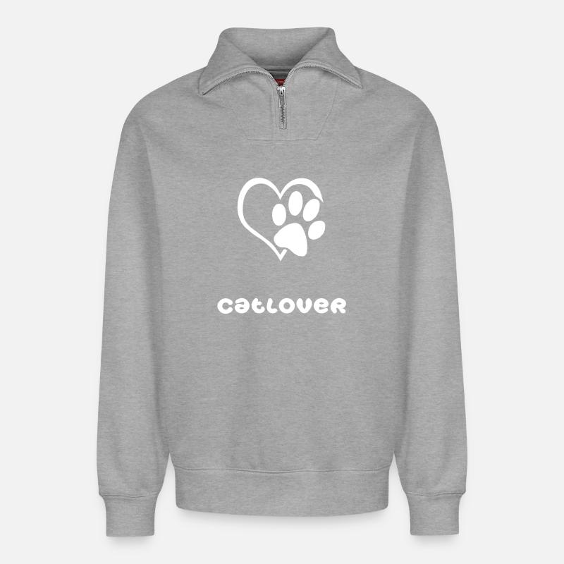 Catlover-weiß - Relaxed Unisex Organic Half Zip Sweatshirt – von SPREAD - Grau meliert