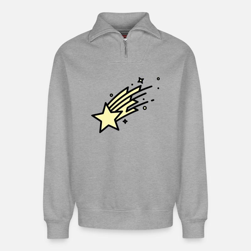 Une bande dessinée Shooting Star Comet - Sweat unisexe décontracté en coton biologique à demi-zip – de SPREAD - gris chiné