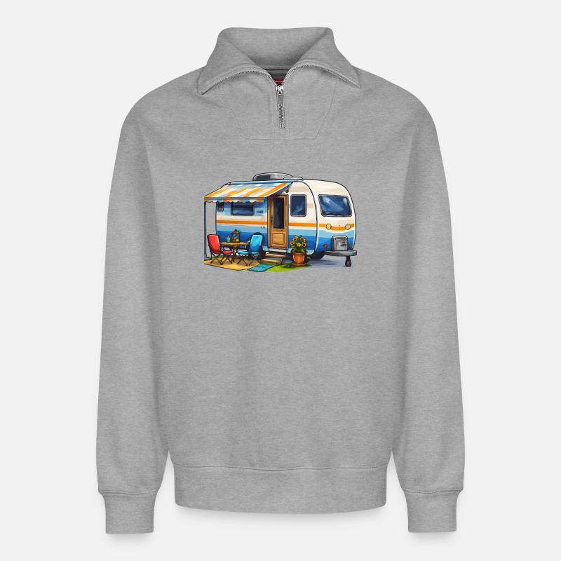 Wohnwagen Camper - Relaxed Unisex Organic Half Zip Sweatshirt – von SPREAD - Grau meliert