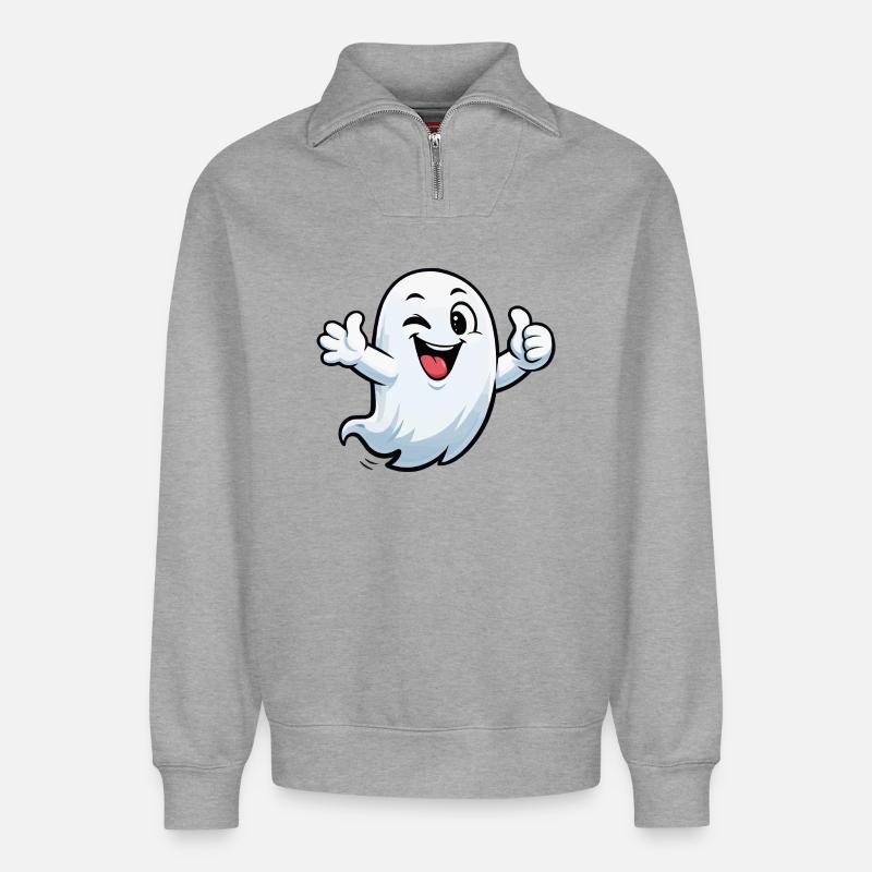 Zwinkernder Geist Cartoon - Relaxed Unisex Organic Half Zip Sweatshirt – von SPREAD - Grau meliert